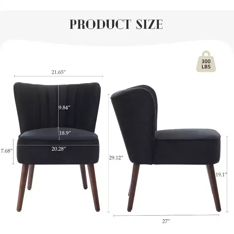 Poltrona Acekool Velvet Accent, moderna poltrona lounge con schienale alto e gambe in legno, trapuntatura verticale per soggiorno e camera da letto