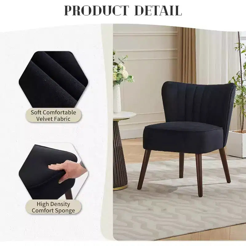 Poltrona Acekool Velvet Accent, moderna poltrona lounge con schienale alto e gambe in legno, trapuntatura verticale per soggiorno e camera da letto