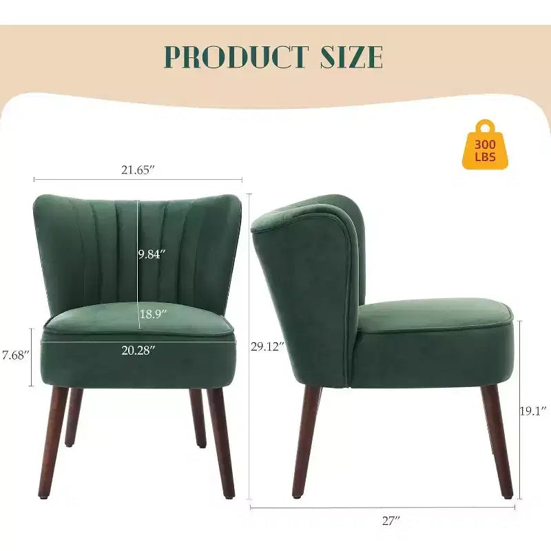 Poltrona Acekool Velvet Accent, moderna poltrona lounge con schienale alto e gambe in legno, trapuntatura verticale per soggiorno e camera da letto