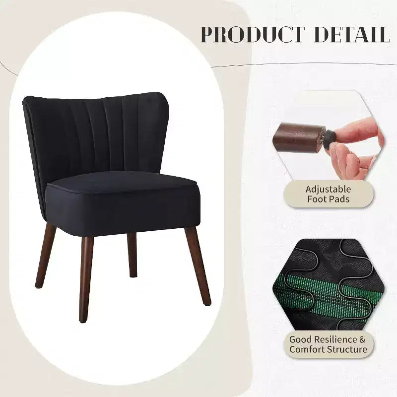 Poltrona Acekool Velvet Accent, moderna poltrona lounge con schienale alto e gambe in legno, trapuntatura verticale per soggiorno e camera da letto