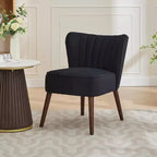 Poltrona Acekool Velvet Accent, moderna poltrona lounge con schienale alto e gambe in legno, trapuntatura verticale per soggiorno e camera da letto