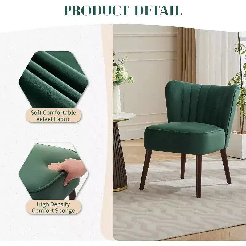 Poltrona Acekool Velvet Accent, moderna poltrona lounge con schienale alto e gambe in legno, trapuntatura verticale per soggiorno e camera da letto