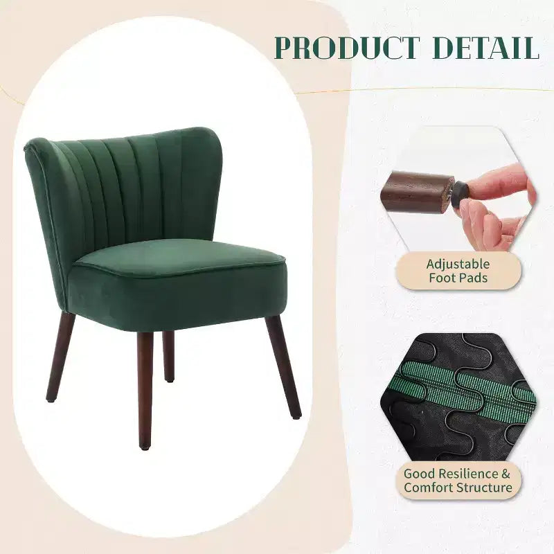 Poltrona Acekool Velvet Accent, moderna poltrona lounge con schienale alto e gambe in legno, trapuntatura verticale per soggiorno e camera da letto