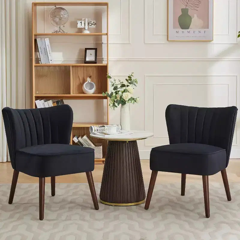 Poltrona Acekool Velvet Accent, moderna poltrona lounge con schienale alto e gambe in legno, trapuntatura verticale per soggiorno e camera da letto