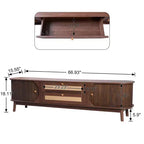 Mobile TV in rattan per TV da 75 pollici, mobile TV in legno con 2 cassetti e gambe in legno massello, legno naturale+marrone