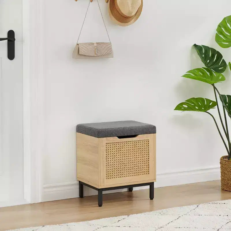 Panca scarpiera, panca da ingresso con contenitore, scarpiera organizer in metallo e legno con cuscino per ingresso, camera da letto, corridoio
