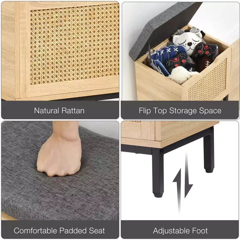 Panca scarpiera, panca da ingresso con contenitore, scarpiera organizer in metallo e legno con cuscino per ingresso, camera da letto, corridoio