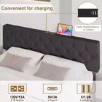 Struttura Letto Imbottita Full Size Acekool con Testiera di Ricarica USB e Type-C, Trapuntatura a Bottoni a Rombo, Senza Rumore, Grigia, Non Richiede Rete a Doghe