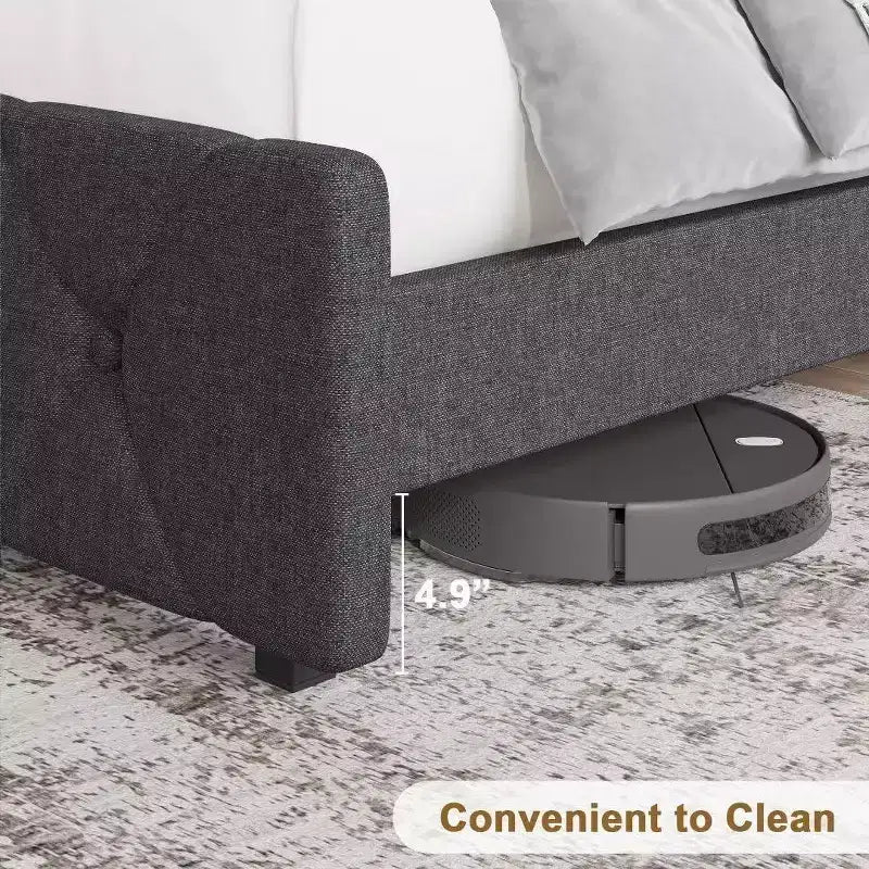 Struttura Letto Imbottita Full Size Acekool con Testiera di Ricarica USB e Type-C, Trapuntatura a Bottoni a Rombo, Senza Rumore, Grigia, Non Richiede Rete a Doghe