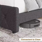 Struttura Letto Imbottita Full Size Acekool con Testiera di Ricarica USB e Type-C, Trapuntatura a Bottoni a Rombo, Senza Rumore, Grigia, Non Richiede Rete a Doghe
