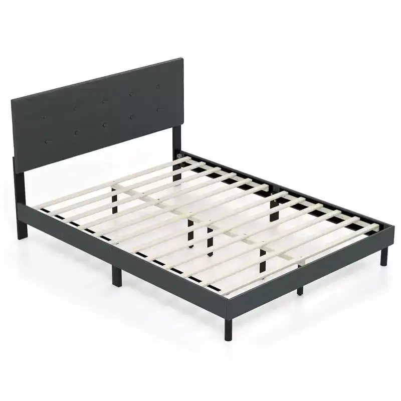 Costway Queen Size Bed Frame Linen Upholstered Platform Bed Frame with Tufted Headboard