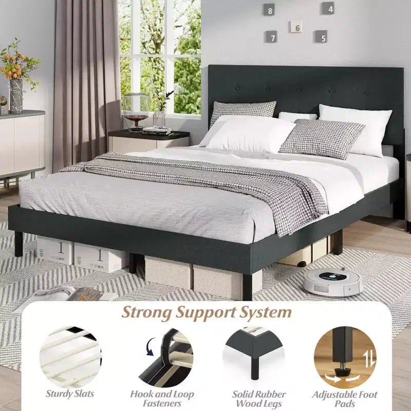 Costway - Struttura letto matrimoniale (Queen Size) in lino imbottita con testiera trapuntata