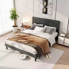 Costway - Struttura letto matrimoniale (Queen Size) in lino imbottita con testiera trapuntata