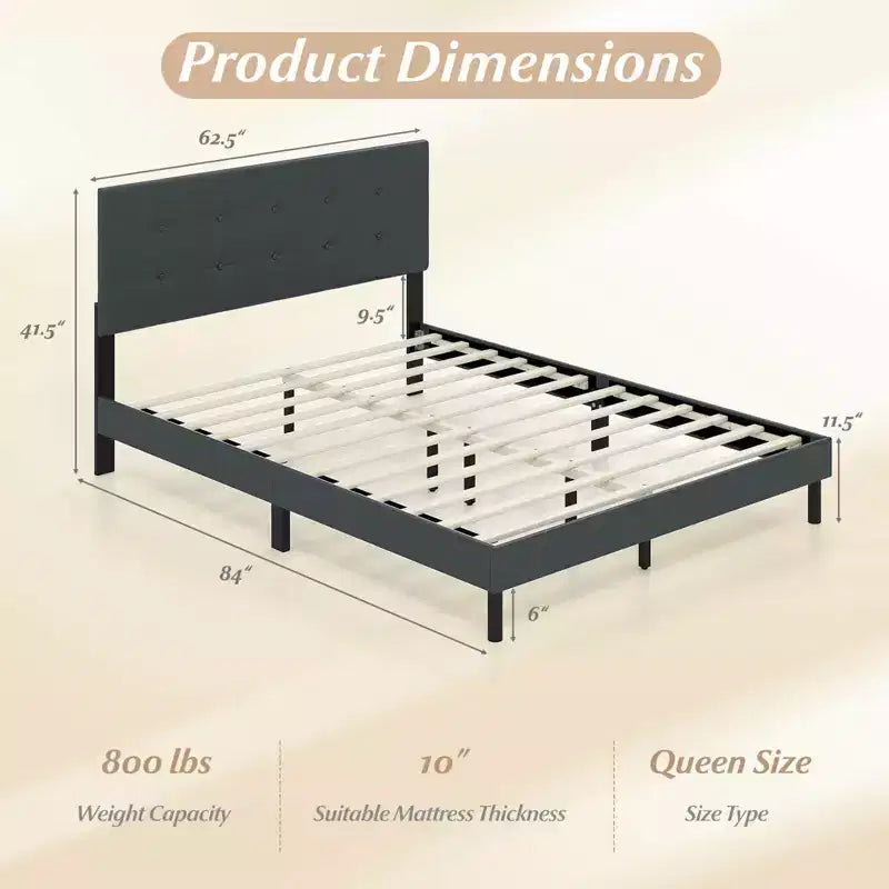 Costway - Struttura letto matrimoniale (Queen Size) in lino imbottita con testiera trapuntata