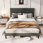 Costway - Struttura letto matrimoniale (Queen Size) in lino imbottita con testiera trapuntata