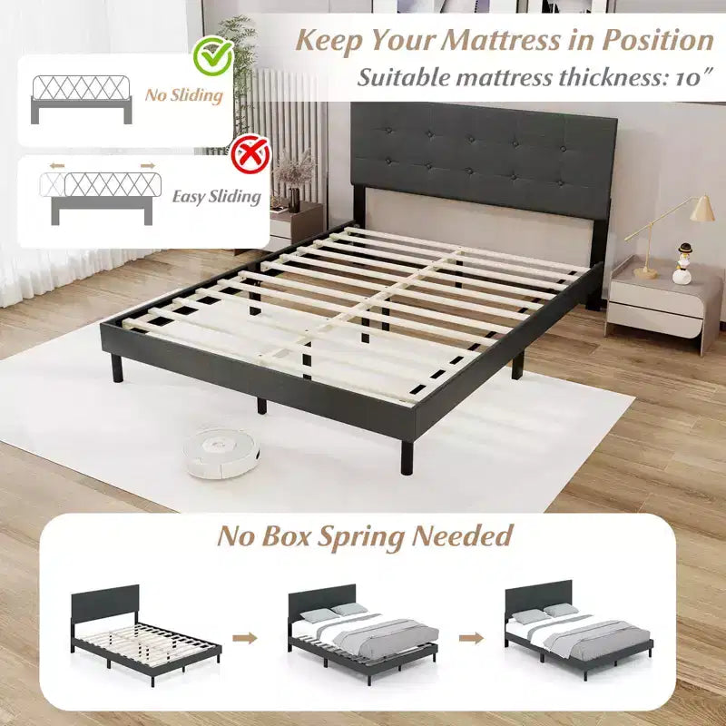 Costway - Struttura letto matrimoniale (Queen Size) in lino imbottita con testiera trapuntata