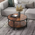 GustoWave Small Round Table, 2 Tier Center Table with Storage Shelf & Metal Frame for Living Room, Bedroom, Home Office, Rustic Brown