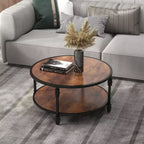 GustoWave Small Round Table, 2 Tier Center Table with Storage Shelf & Metal Frame for Living Room, Bedroom, Home Office, Rustic Brown