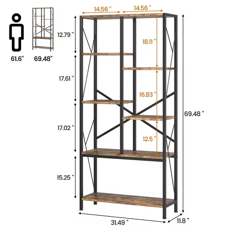 COZONY Scaffale a 5 ripiani, alto 175 cm, con struttura in metallo, portaoggetti rustico con ripiani aperti per camera da letto, soggiorno e ufficio, marrone