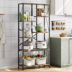 COZONY Scaffale a 5 ripiani, alto 175 cm, con struttura in metallo, portaoggetti rustico con ripiani aperti per camera da letto, soggiorno e ufficio, marrone