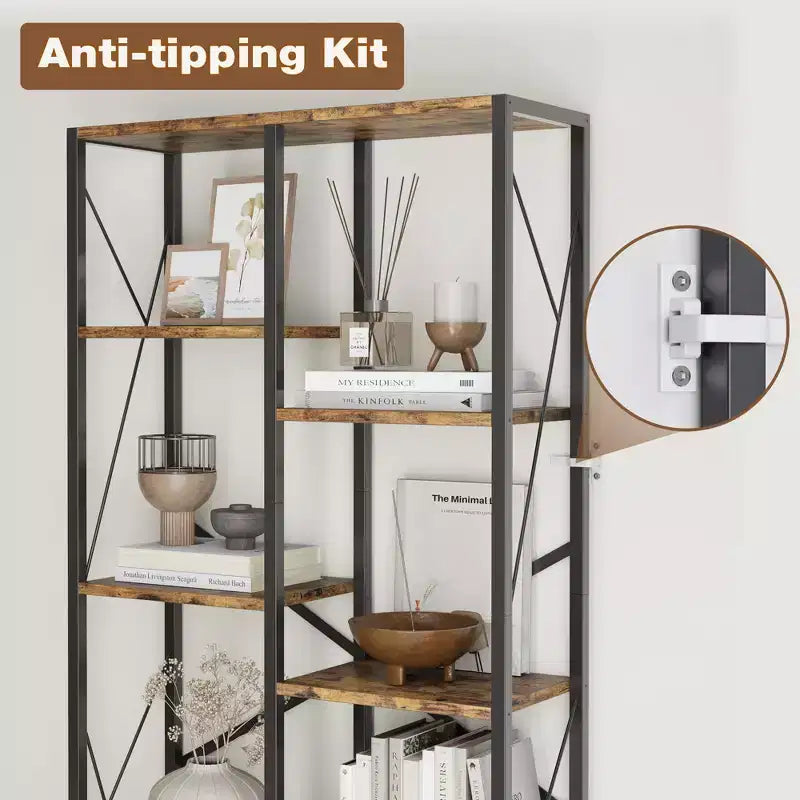 COZONY Scaffale a 5 ripiani, alto 175 cm, con struttura in metallo, portaoggetti rustico con ripiani aperti per camera da letto, soggiorno e ufficio, marrone