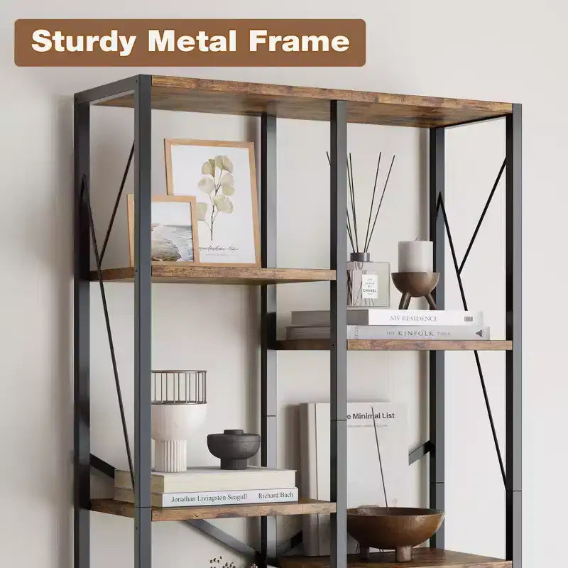 COZONY Scaffale a 5 ripiani, alto 175 cm, con struttura in metallo, portaoggetti rustico con ripiani aperti per camera da letto, soggiorno e ufficio, marrone