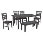 Set da Pranzo da Cucina in Stile Fattoria per 6 Persone, Tavolo Rettangolare in Legno e 4 Sedie Imbottite e Panca