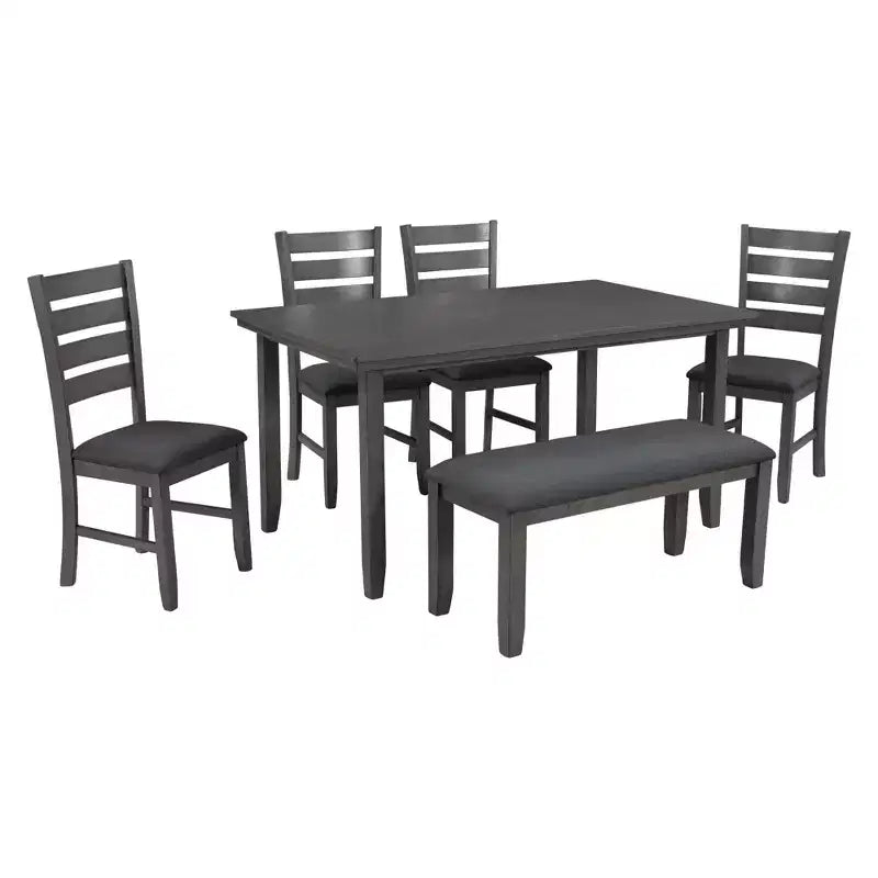 Set da Pranzo da Cucina in Stile Fattoria per 6 Persone, Tavolo Rettangolare in Legno e 4 Sedie Imbottite e Panca
