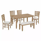 Set da Pranzo da Cucina in Stile Fattoria per 6 Persone, Tavolo Rettangolare in Legno e 4 Sedie Imbottite e Panca