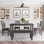Set da Pranzo da Cucina in Stile Fattoria per 6 Persone, Tavolo Rettangolare in Legno e 4 Sedie Imbottite e Panca