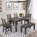 Farmhouse Kitchen Dining Table Set for 6, Wood Rectangle Table and 4 Upholstered Chairs & Bench