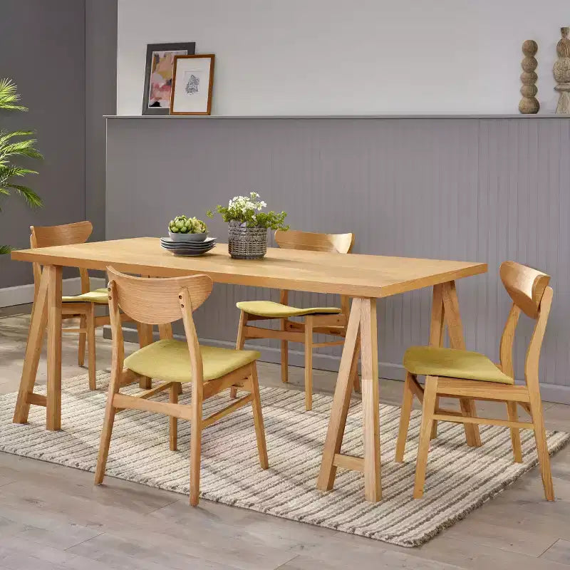 Set da pranzo Christopher Knight Home Anise in tessuto imbottito in legno in stile moderno di metà secolo, 5 pezzi