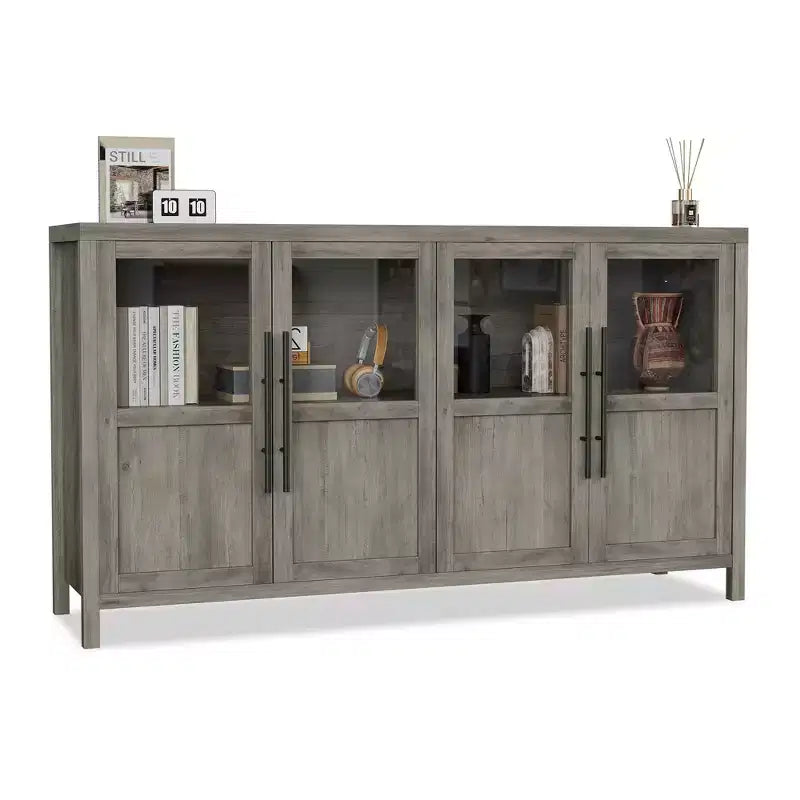 Credenza Modern Farmhouse - Madia con ante in vetro e spazio contenitore per sala da pranzo e soggiorno