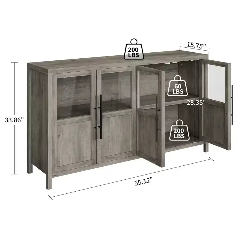 Credenza Modern Farmhouse - Madia con ante in vetro e spazio contenitore per sala da pranzo e soggiorno
