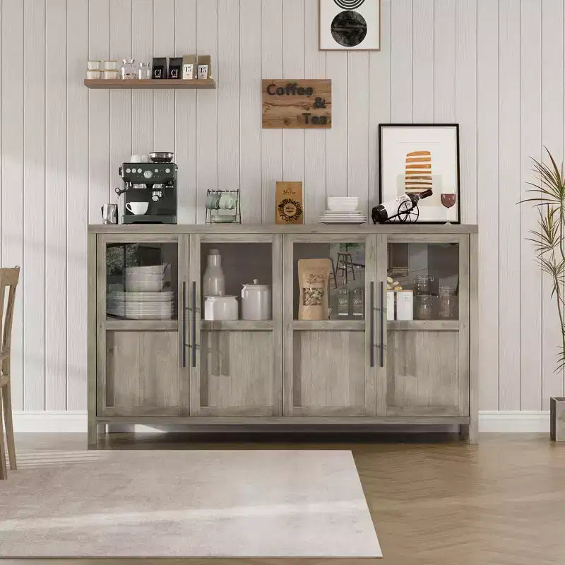 Credenza Modern Farmhouse - Madia con ante in vetro e spazio contenitore per sala da pranzo e soggiorno
