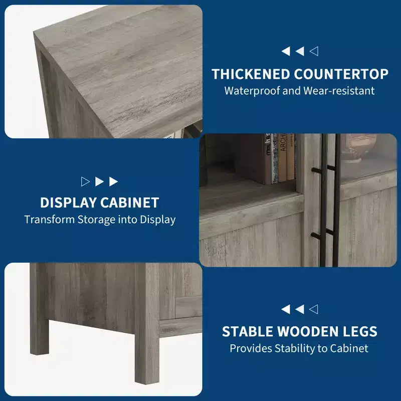 Credenza Modern Farmhouse - Madia con ante in vetro e spazio contenitore per sala da pranzo e soggiorno