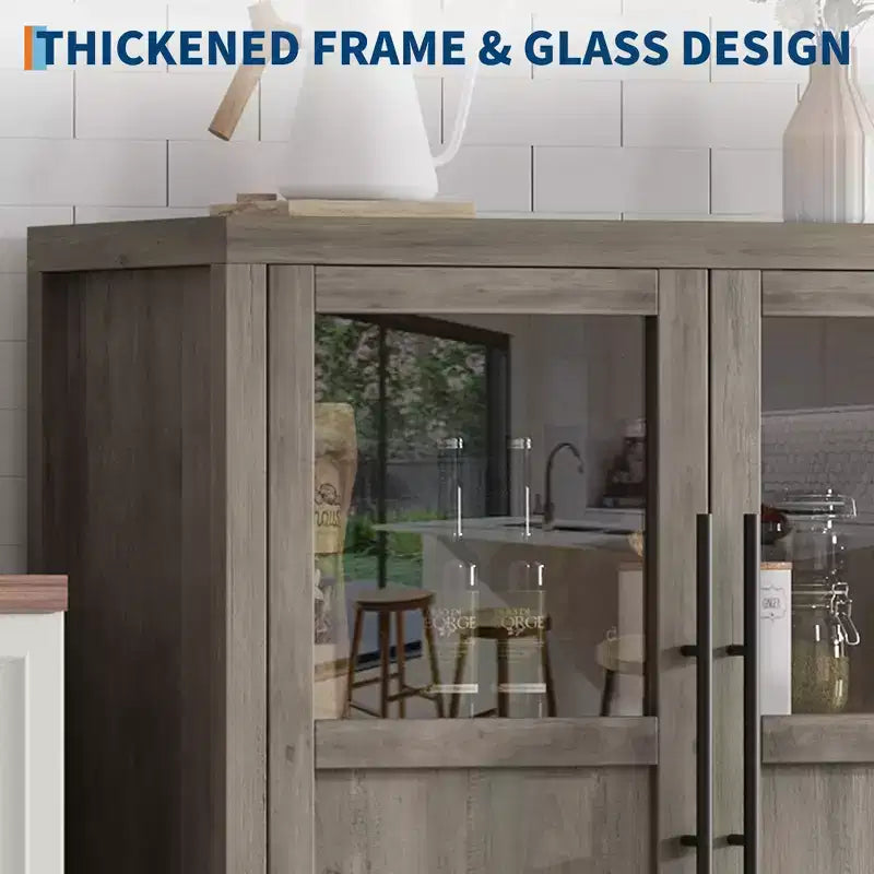 Credenza Modern Farmhouse - Madia con ante in vetro e spazio contenitore per sala da pranzo e soggiorno