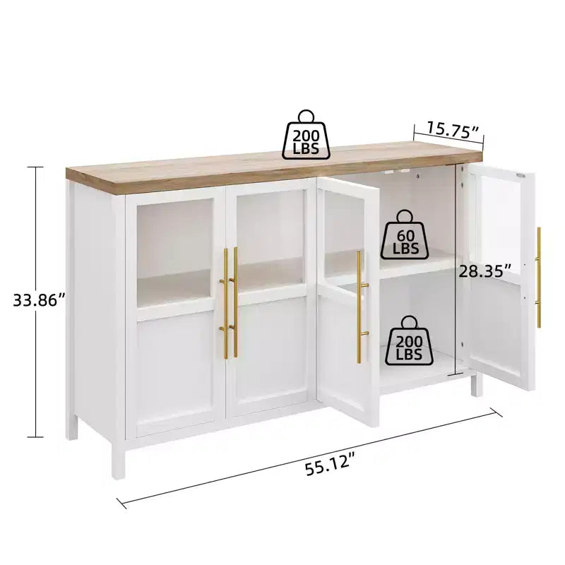 Credenza Modern Farmhouse - Madia con ante in vetro e spazio contenitore per sala da pranzo e soggiorno