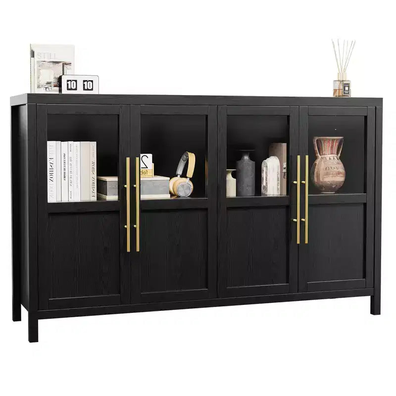 Credenza Modern Farmhouse - Madia con ante in vetro e spazio contenitore per sala da pranzo e soggiorno