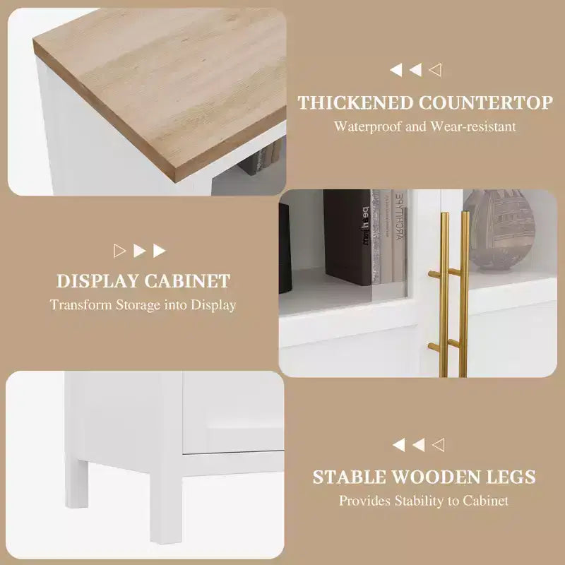 Credenza Modern Farmhouse - Madia con ante in vetro e spazio contenitore per sala da pranzo e soggiorno