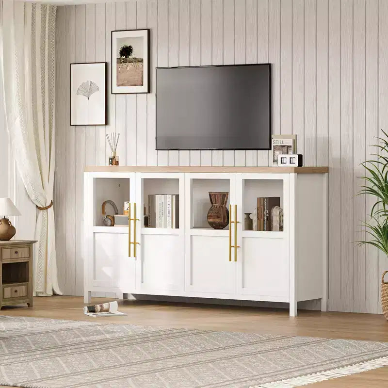 Credenza Modern Farmhouse - Madia con ante in vetro e spazio contenitore per sala da pranzo e soggiorno