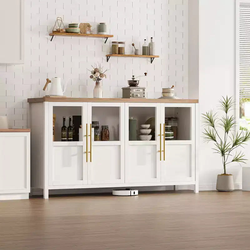 Credenza Modern Farmhouse - Madia con ante in vetro e spazio contenitore per sala da pranzo e soggiorno