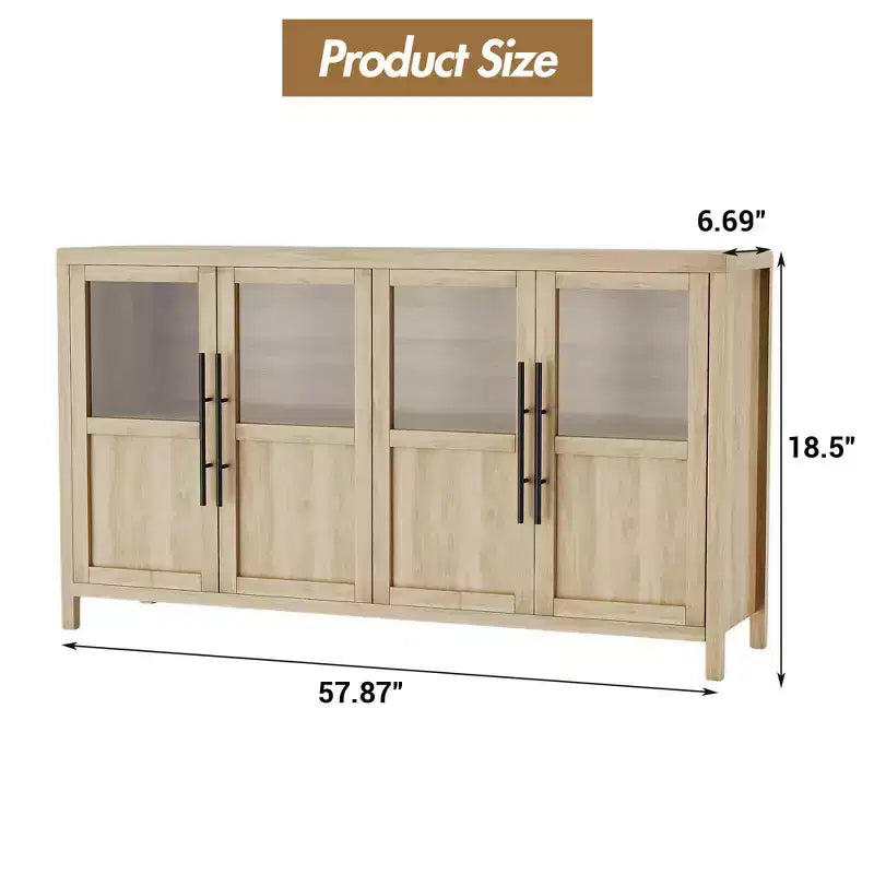 Credenza Modern Farmhouse - Madia con ante in vetro e spazio contenitore per sala da pranzo e soggiorno