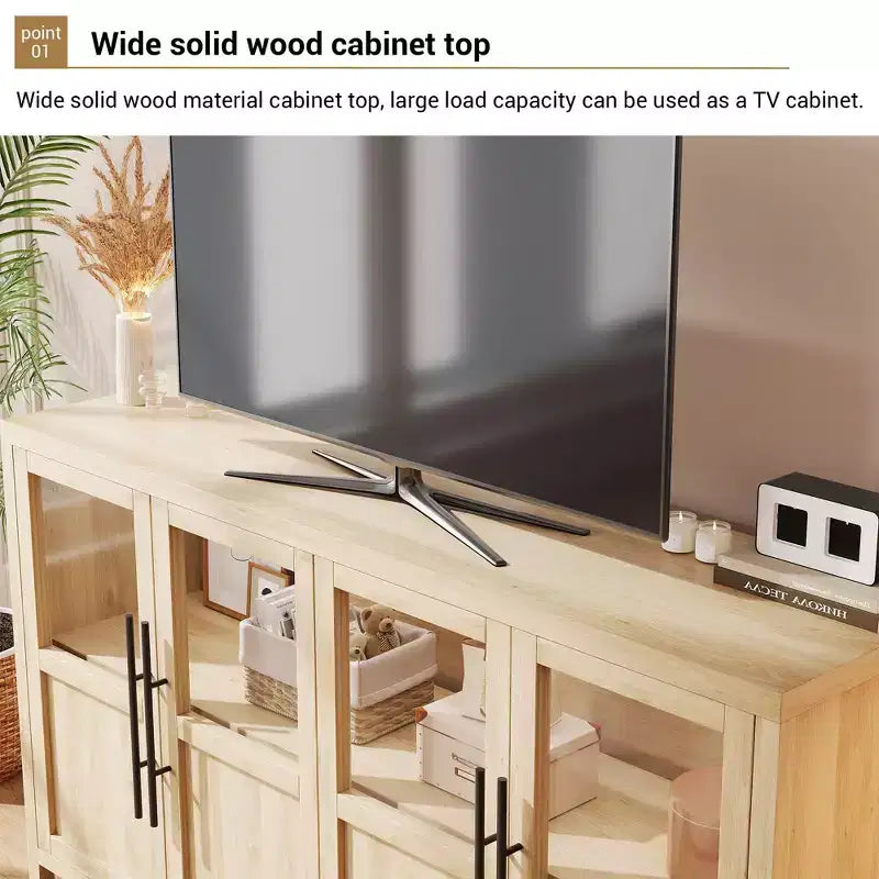 Credenza Modern Farmhouse - Madia con ante in vetro e spazio contenitore per sala da pranzo e soggiorno