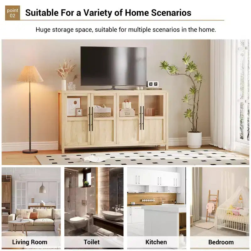 Credenza Modern Farmhouse - Madia con ante in vetro e spazio contenitore per sala da pranzo e soggiorno