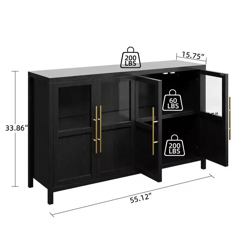 Credenza Modern Farmhouse - Madia con ante in vetro e spazio contenitore per sala da pranzo e soggiorno