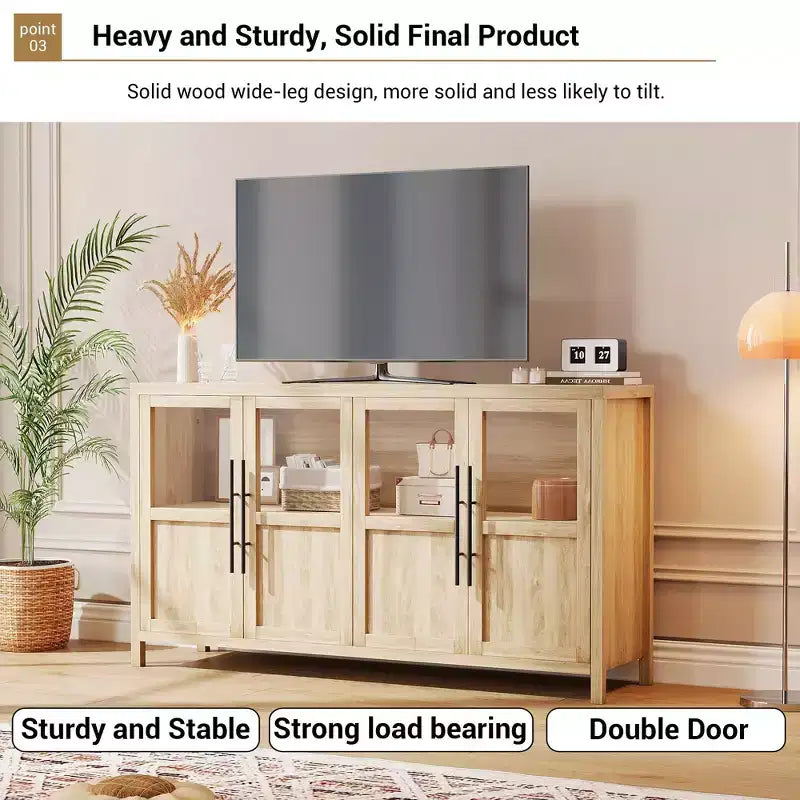 Credenza Modern Farmhouse - Madia con ante in vetro e spazio contenitore per sala da pranzo e soggiorno