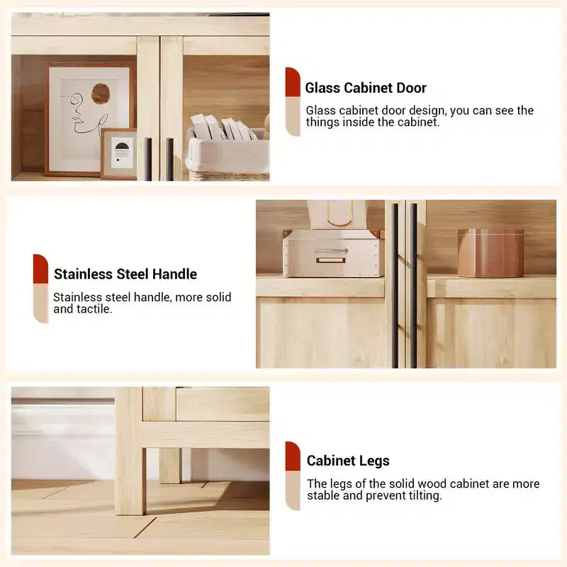 Credenza Modern Farmhouse - Madia con ante in vetro e spazio contenitore per sala da pranzo e soggiorno