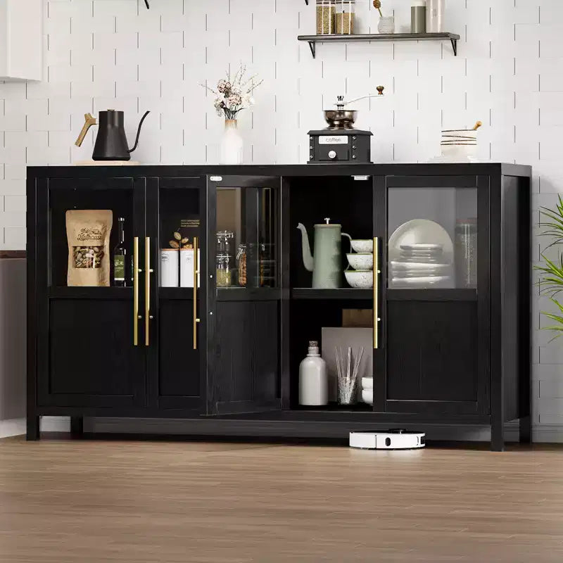 Credenza Modern Farmhouse - Madia con ante in vetro e spazio contenitore per sala da pranzo e soggiorno