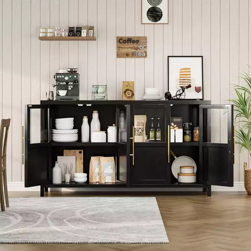 Credenza Modern Farmhouse - Madia con ante in vetro e spazio contenitore per sala da pranzo e soggiorno